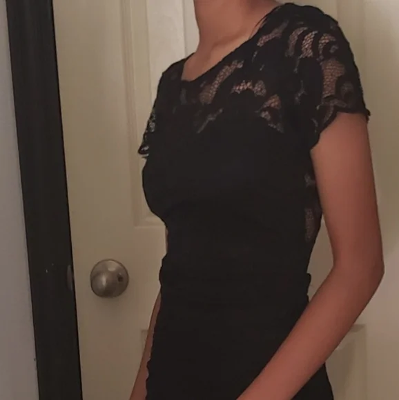 Ambiance Black Lace Dress Women's Size Small With Inside Slip Short Sleeve - Picture 5 of 5